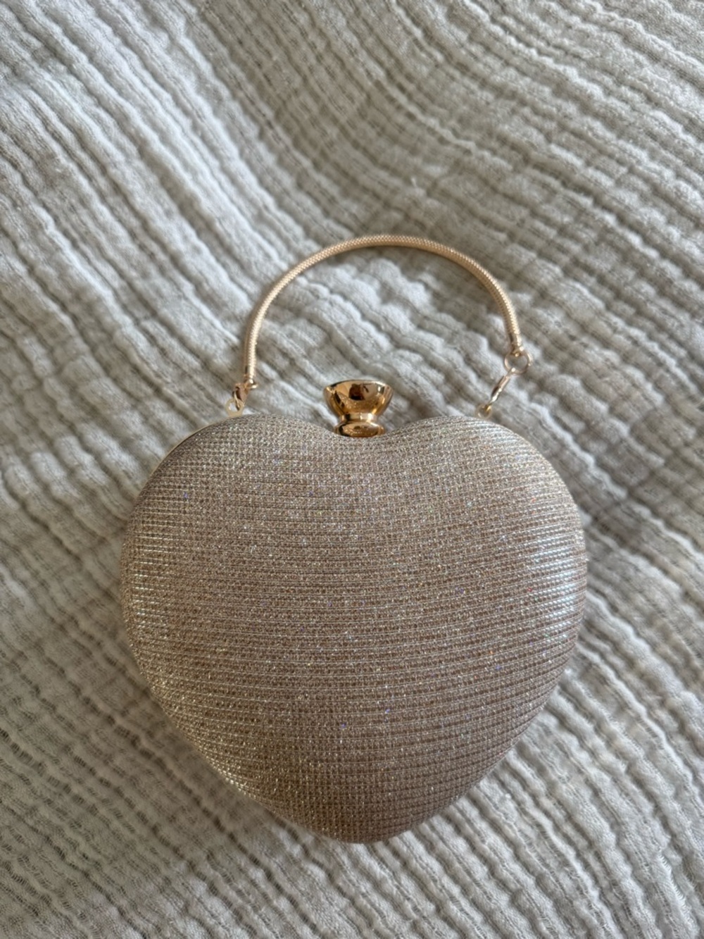Gold Heart Clutch Bag with Top Handle